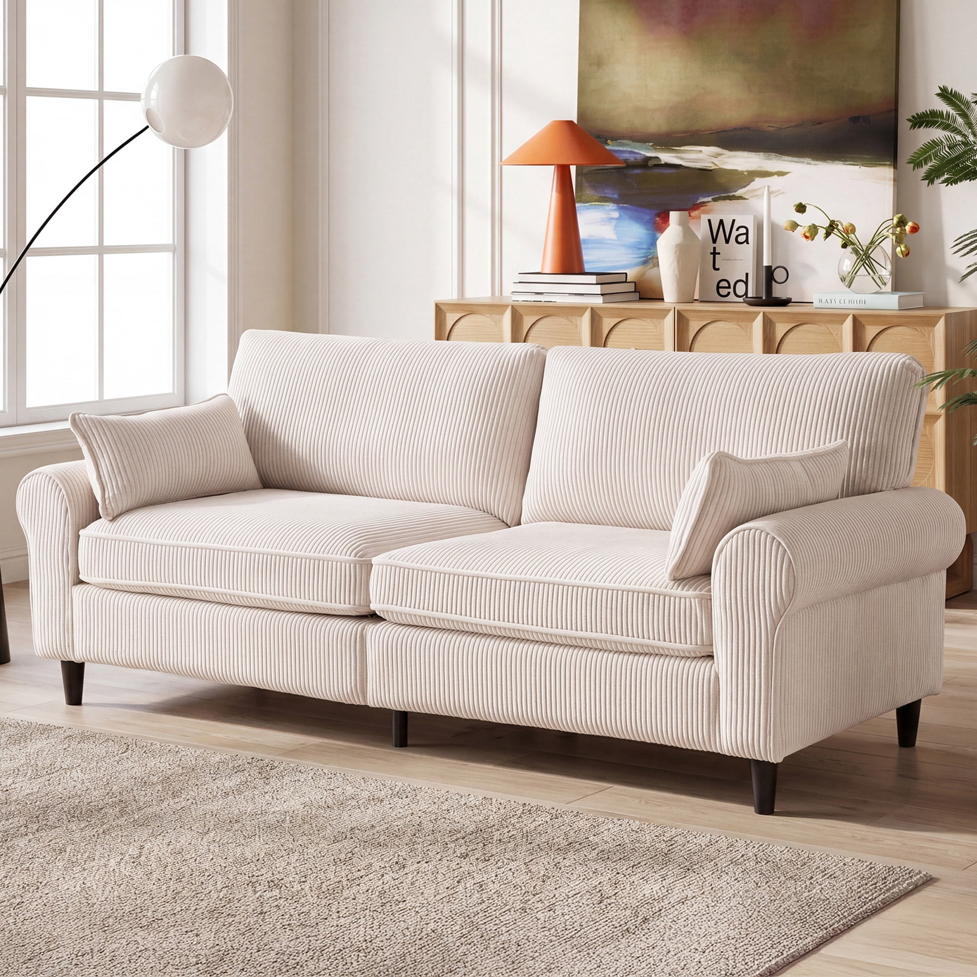 Lunale 80" Oversized Loveseat Sofa, Modern 2-Seater Cloud Couch for Living Room, White Corduroy