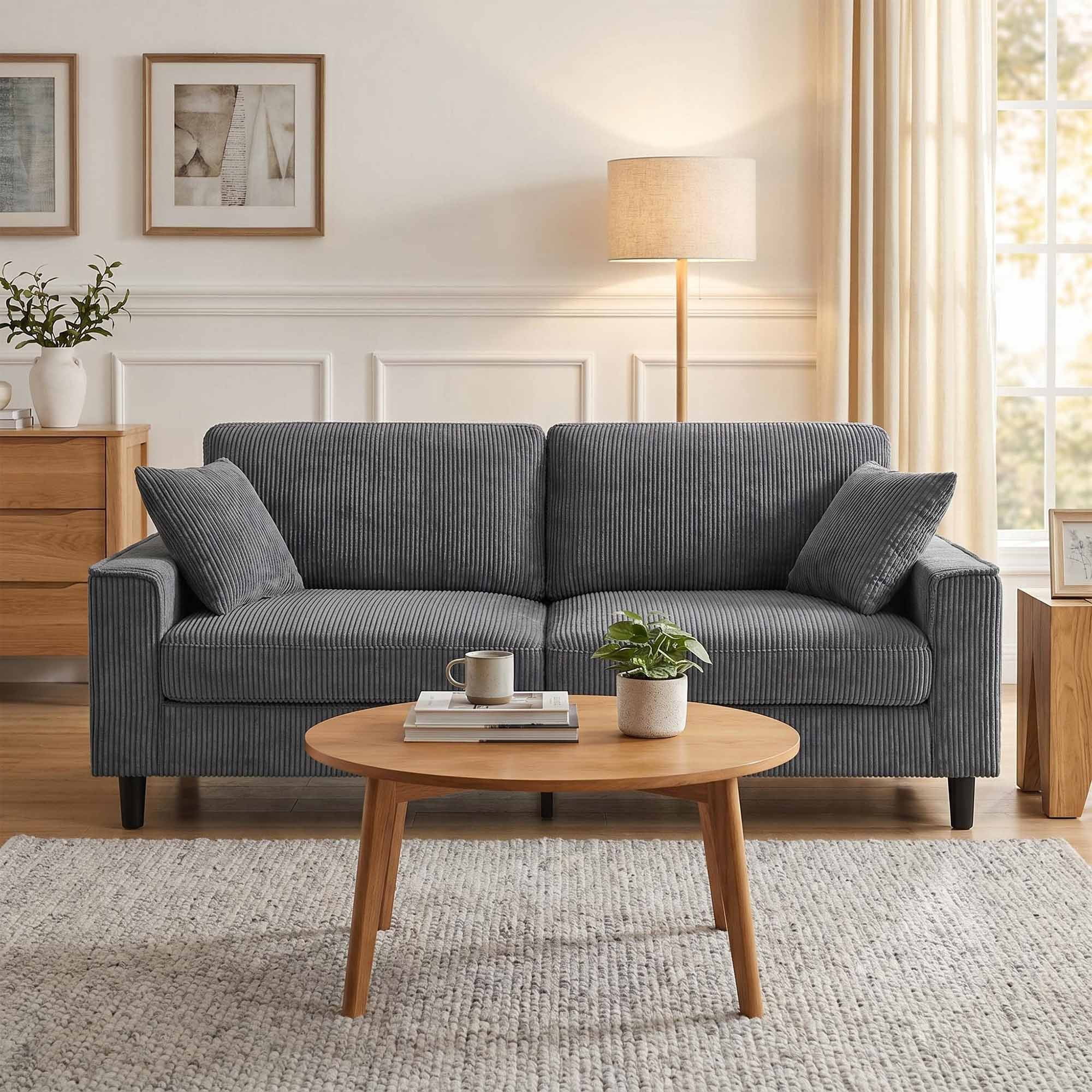 Lunale 82" Modern 3-Seater Sofa, Corduroy Upholstered Couch for Living Room, Gray