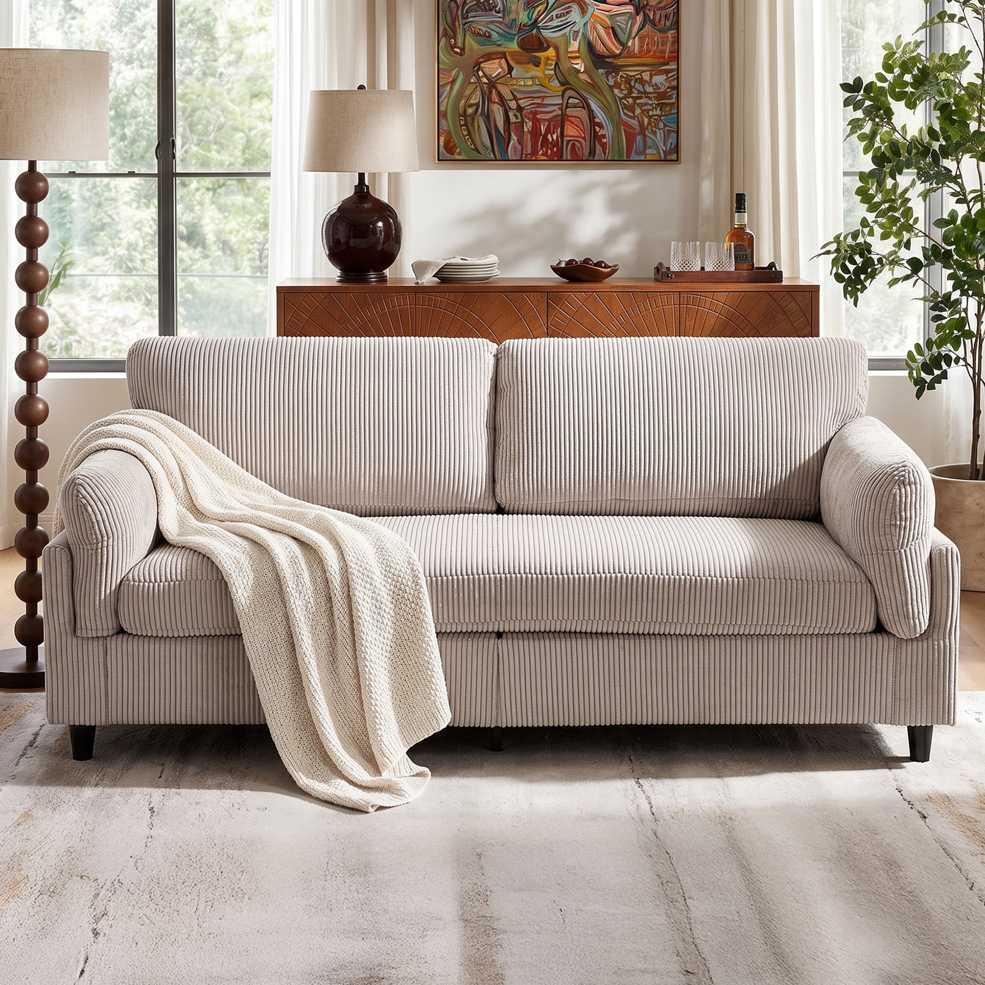 Lunale 82" Oversized Loveseat Sofa, Modern 2-Seater Cloud Couch for Living Room, Camel Corduroy