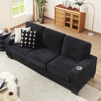 Lunale 83" Corduroy Sofa with Cup Holders, Modern 3-Seater Couch for Living Room, Apt., Black