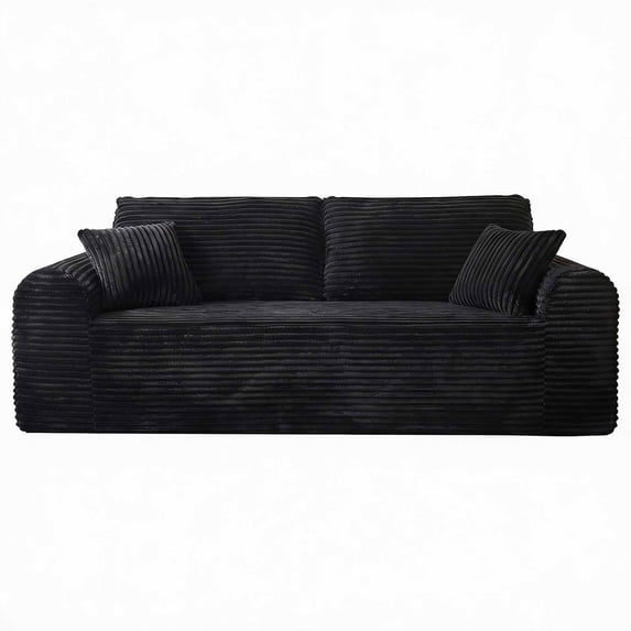 Lunale 86" Boneless Sofa, 3-Seater Corduroy Cloud Couch, Modern Living Room Sofa, Black