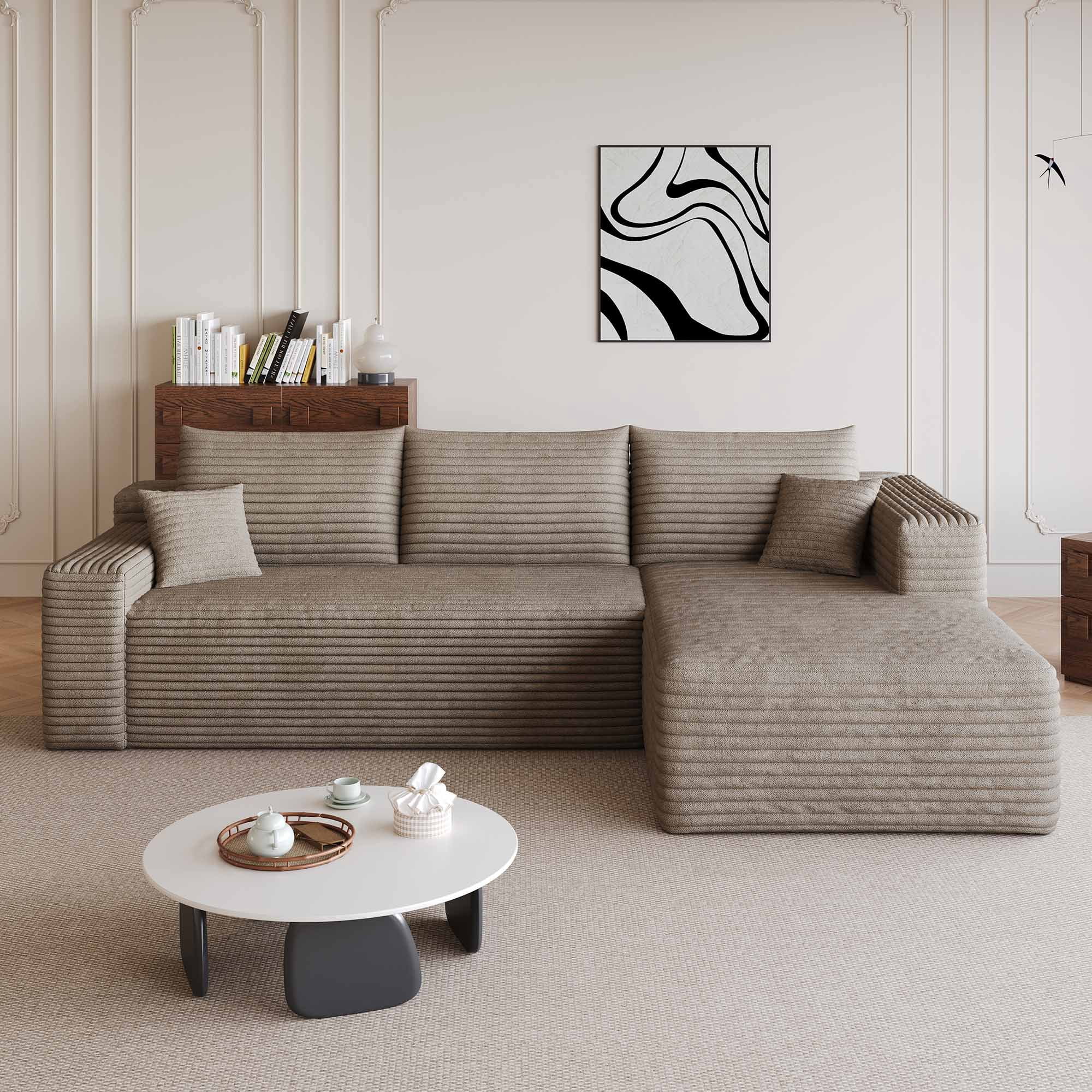 Lunale 95" L-Shaped Modular Sectional Sofa, No Assembly Required, Boneless Corduroy Cloud Couch for Living Room, Camel(Right Facing Chaise)