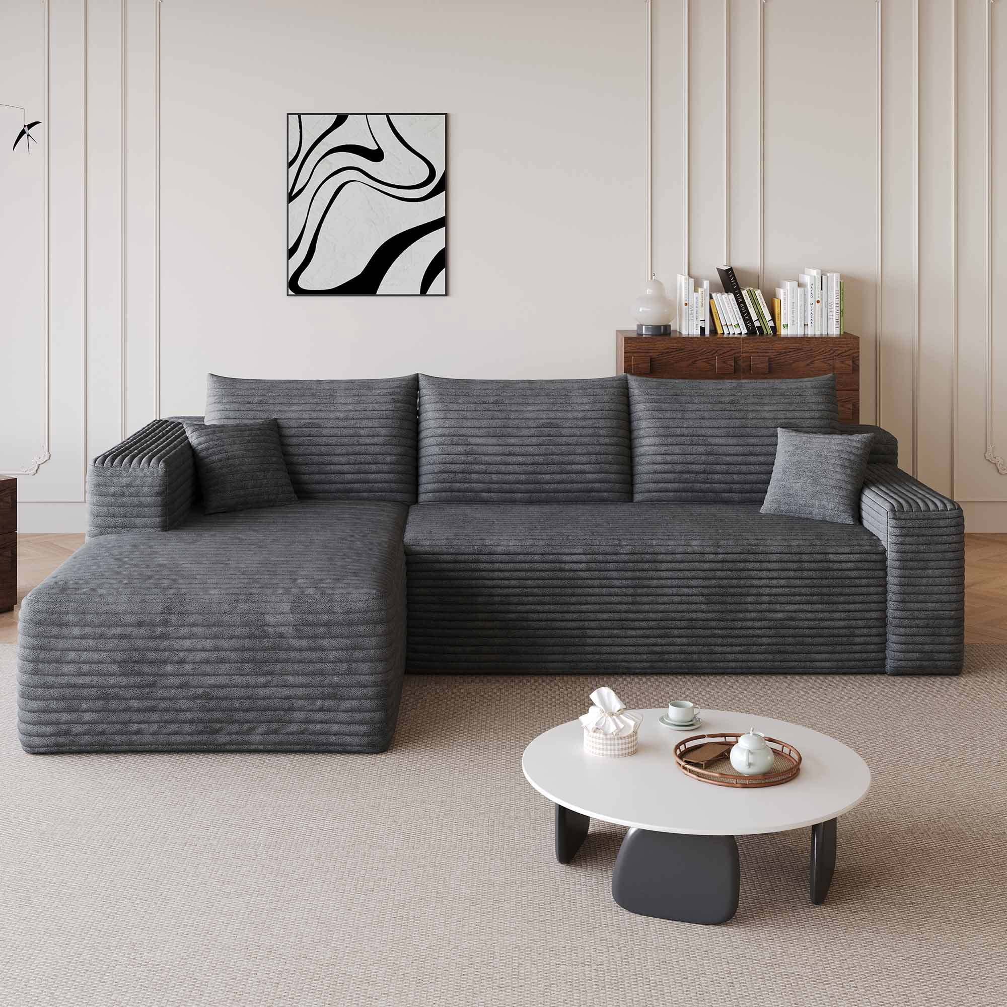 Lunale 95" L-Shaped Modular Sectional Sofa, No Assembly Required, Boneless Corduroy Cloud Couch for Living Room, Gray(Left Facing Chaise)