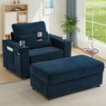 thumbnail image 1 of Lunale Accent Chair with Ottoman, Indoor Lounge Chair with USB & Storage, Modern Upholstered Sofa Armchair for Living Room, Bedroom, Apt., Blue Chenille, 1 of 12