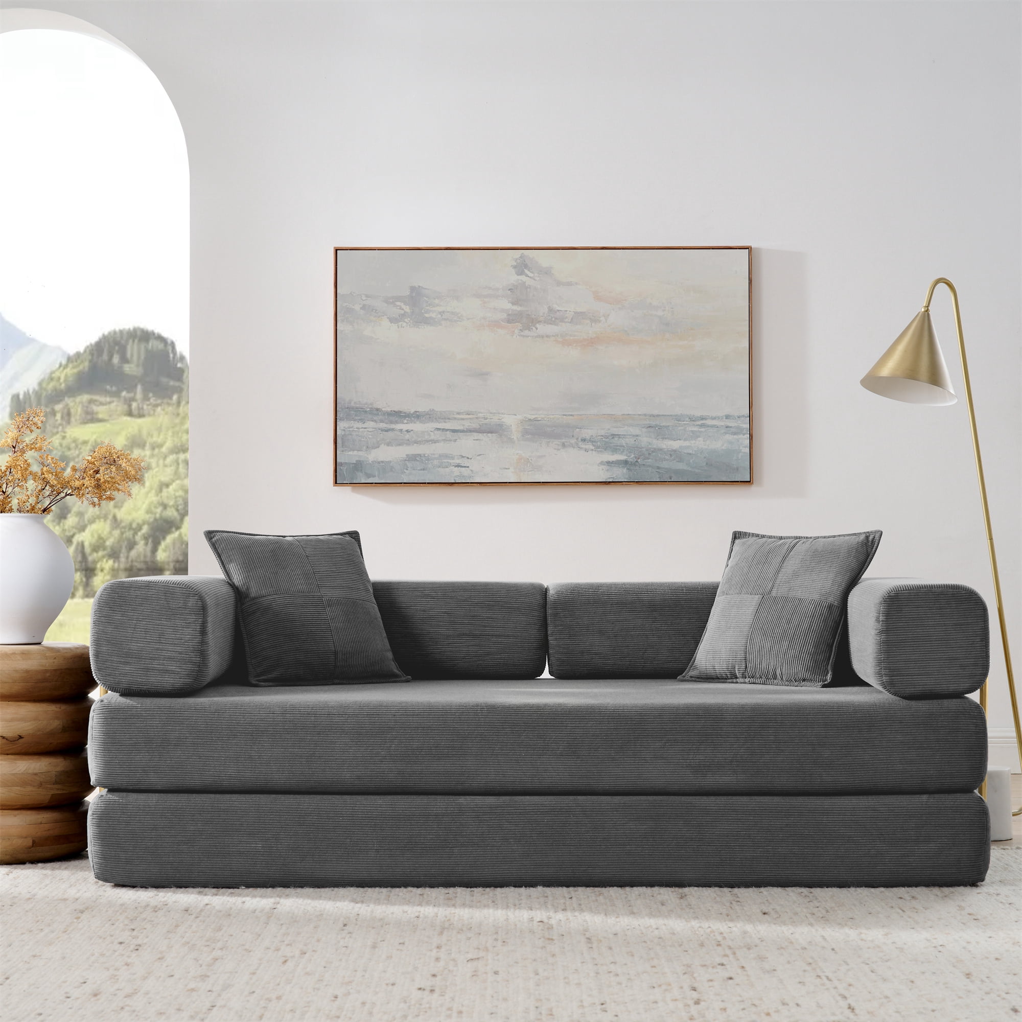 Lunale Boneless Cloud Couch, Convertible Floor Sofa Bed, Queen Size Pull Out Sleeper Sofa, No Assembly Required, Gray Corduroy