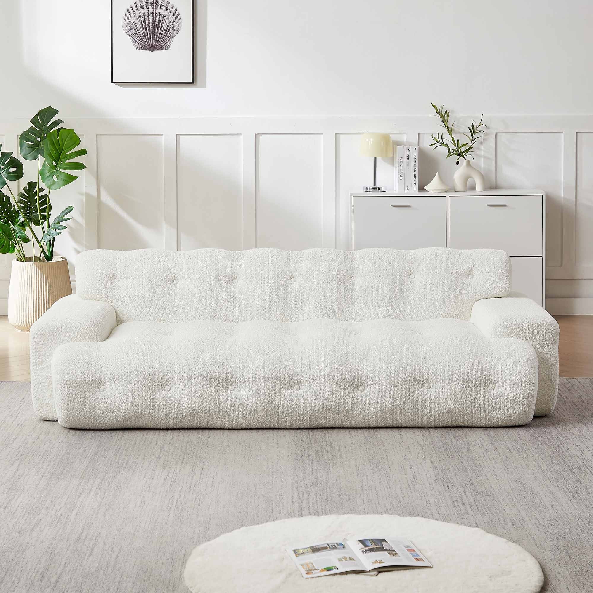 Lunale Boneless Cloud Sofa, No Assembly Required, Modern 3-Seater Chenille Couch for Living Room, Beige