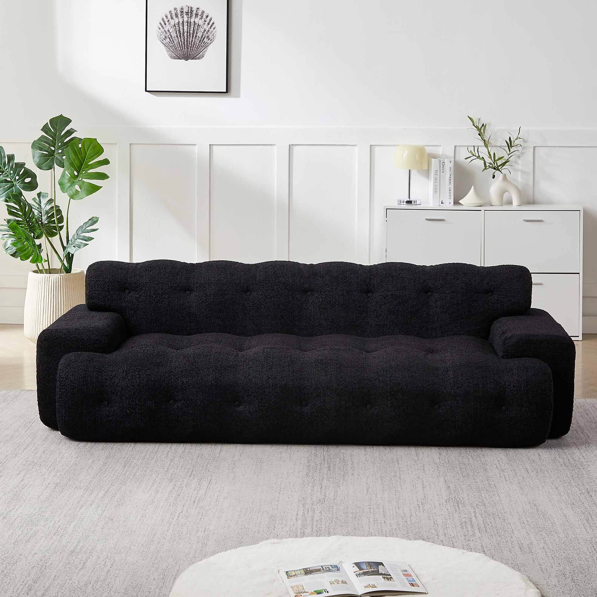 Lunale Boneless Cloud Sofa, No Assembly Required, Modern 3-Seater Chenille Couch for Living Room, Black
