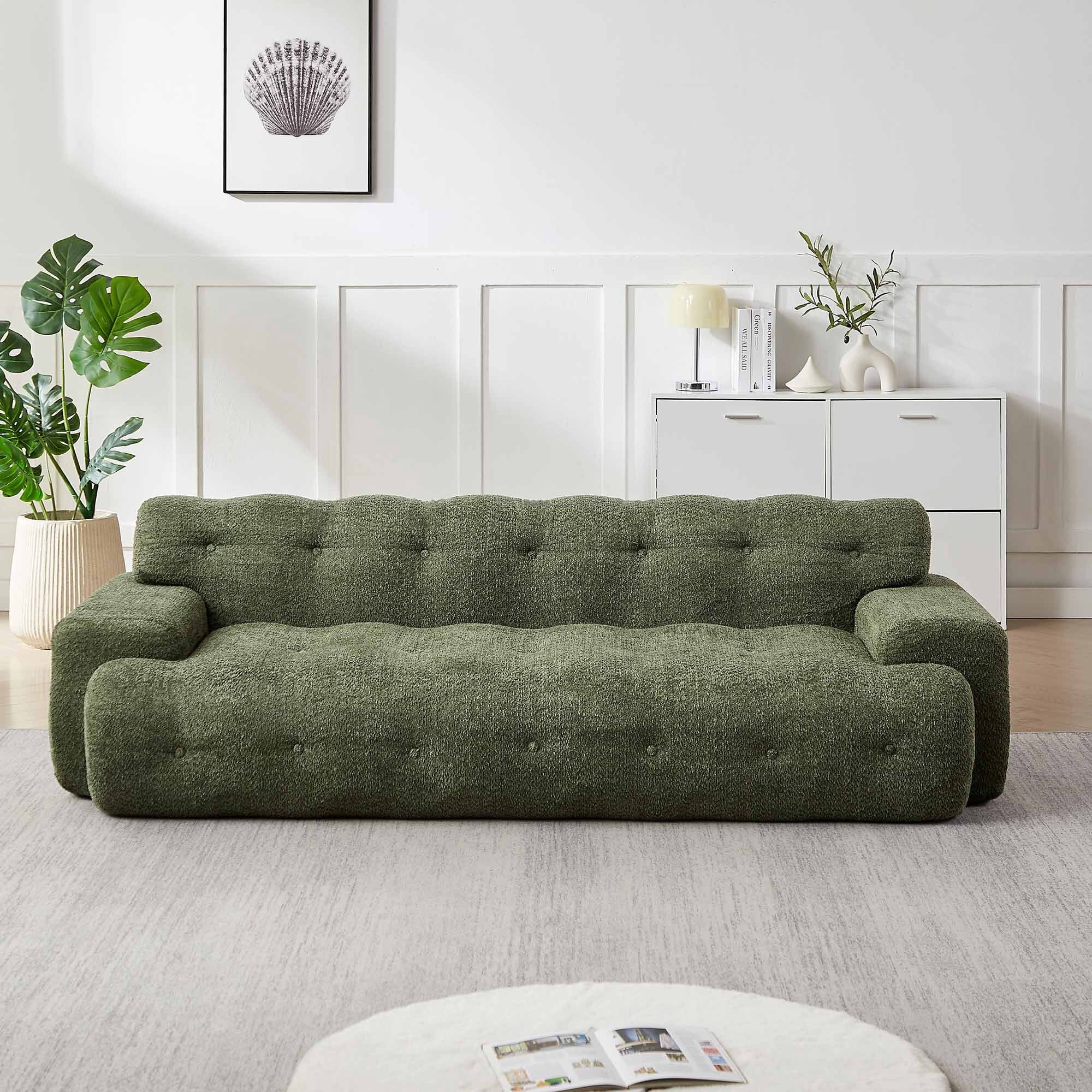 Lunale Boneless Cloud Sofa, No Assembly Required, Modern 3-Seater Chenille Couch for Living Room, Green