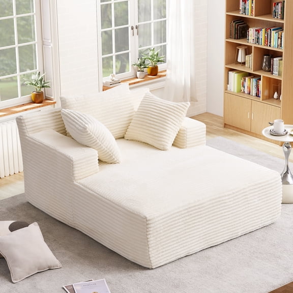 Lunale Chaise Lounge Indoor, Oversized Upholstered Lounge Chair, Plush Sleeper Sofa Bed, No Assembly Required, Beige Corduroy