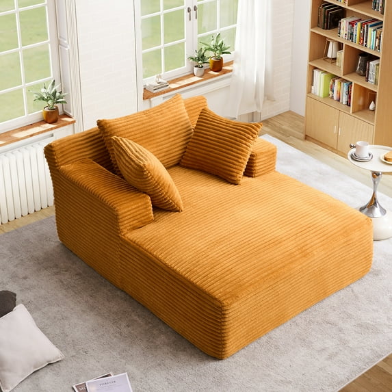 Lunale Chaise Lounge Indoor, Oversized Upholstered Lounge Chair, Plush Sleeper Sofa Bed, No Assembly Required, Orange Corduroy