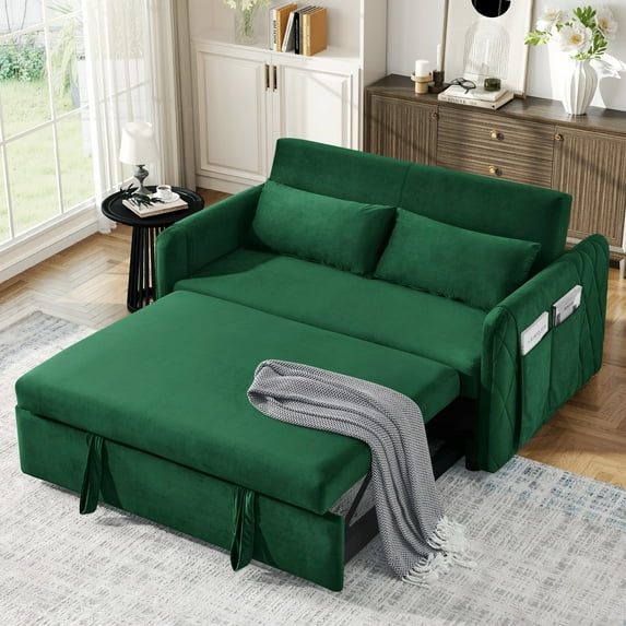 Lunale Convertible Futon Sofa Bed for Living Room, Modern Upholstered Loveseat Sleeper in Green