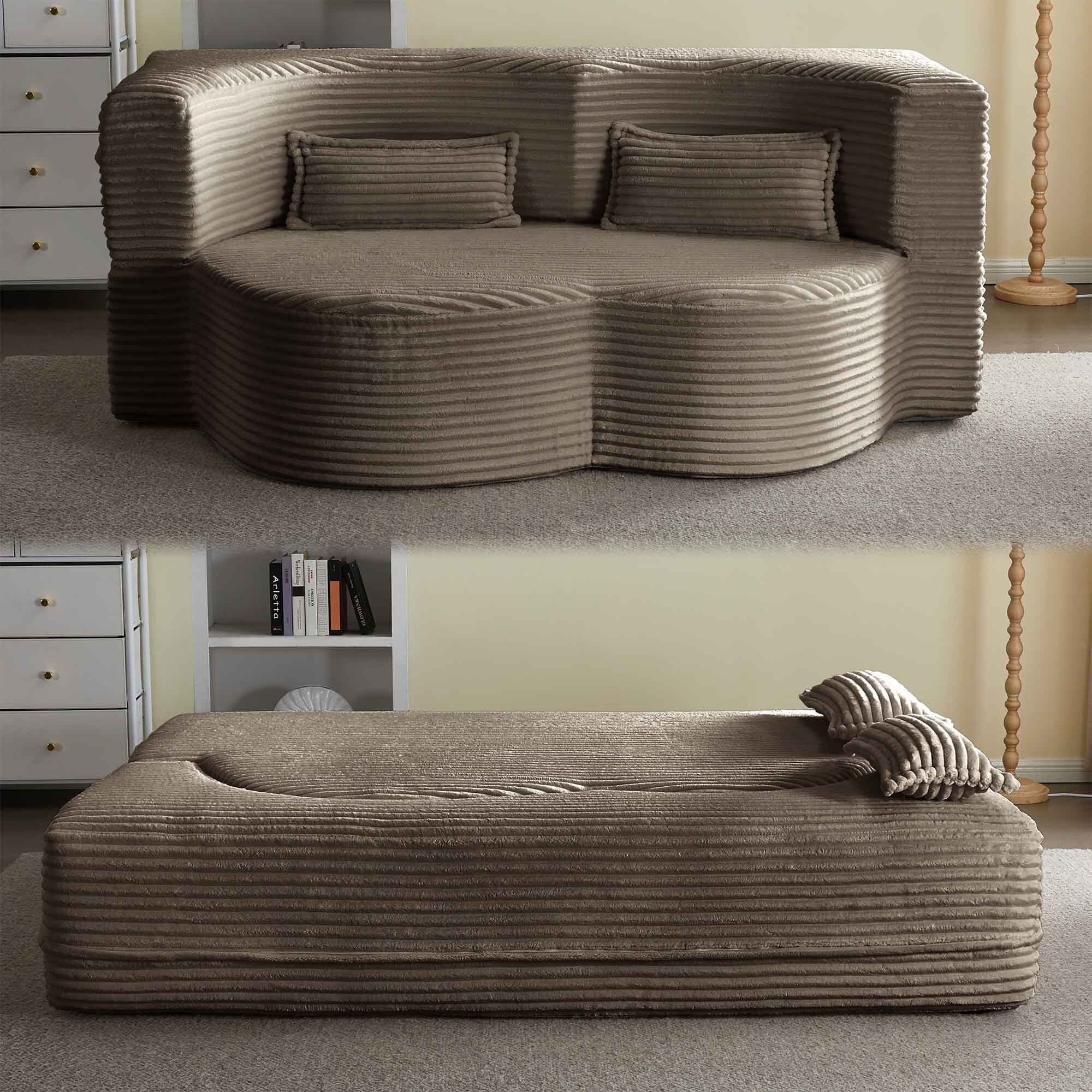 Lunale Full Size Convertible Sofa Bed, Boneless Cloud Couch, Folding Floor Sleeper Sofa for Living Room, Coffee Corduroy