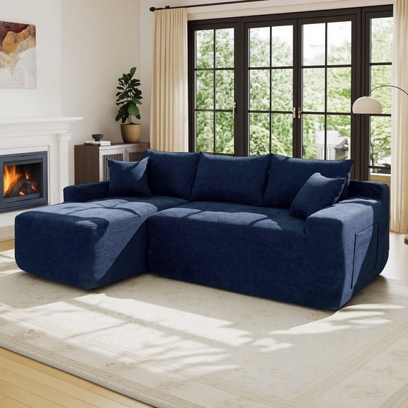 Lunale L-Shaped Modular Sectional Sofa with Left Chaise, No Assembly Required, Boneless Polyester Cloud Couch for Living Room, Blue