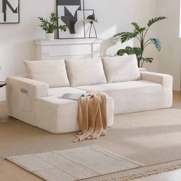 Lunale L-Shaped Modular Sectional Sofa with Movable Chaise, 3-Seater Boneless Cloud Couch for Living Room, Beige(Left Facing Chaise)