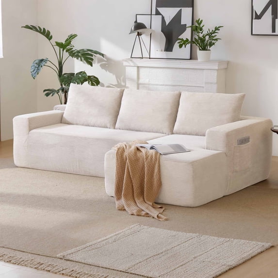 Lunale L-Shaped Modular Sectional Sofa with Movable Chaise, 3-Seater Boneless Cloud Couch for Living Room, Beige(Right Facing Chaise)