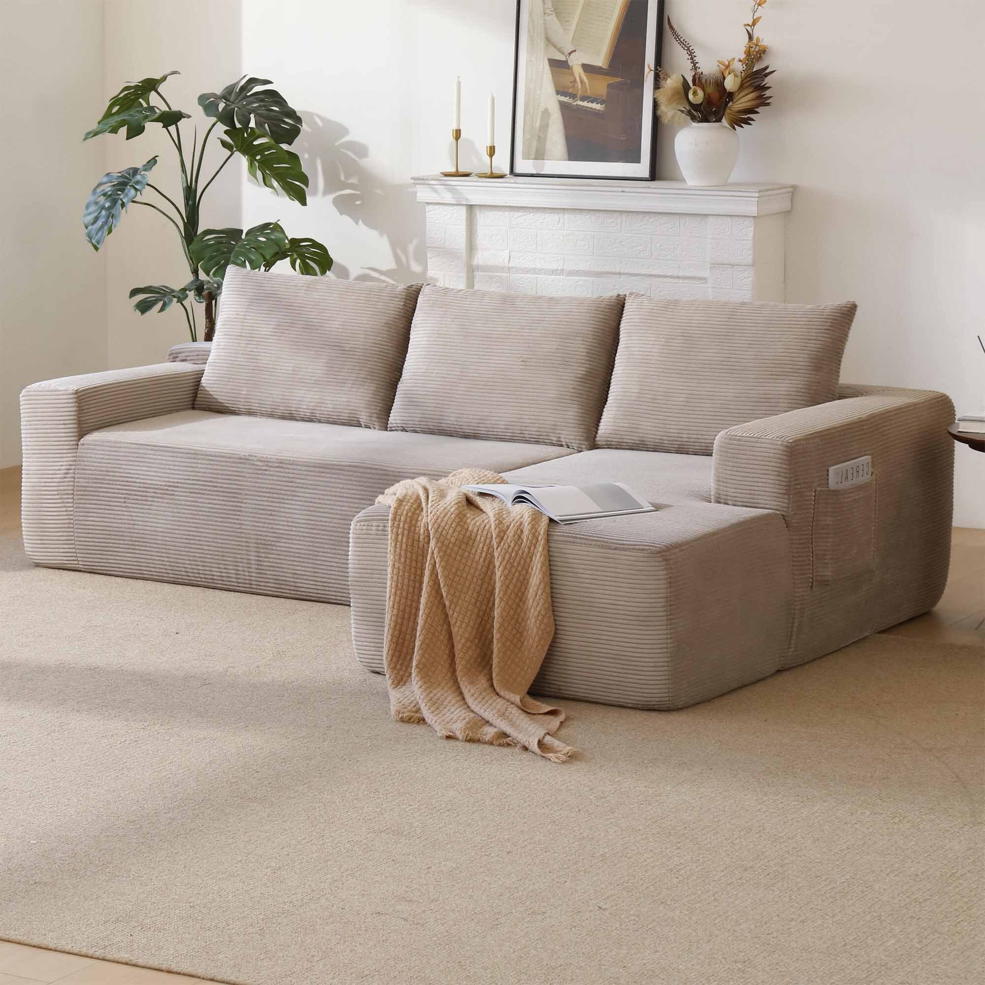 Lunale L-Shaped Modular Sectional Sofa with Movable Chaise, 3-Seater Boneless Cloud Couch for Living Room, Camel(Right Facing Chaise)