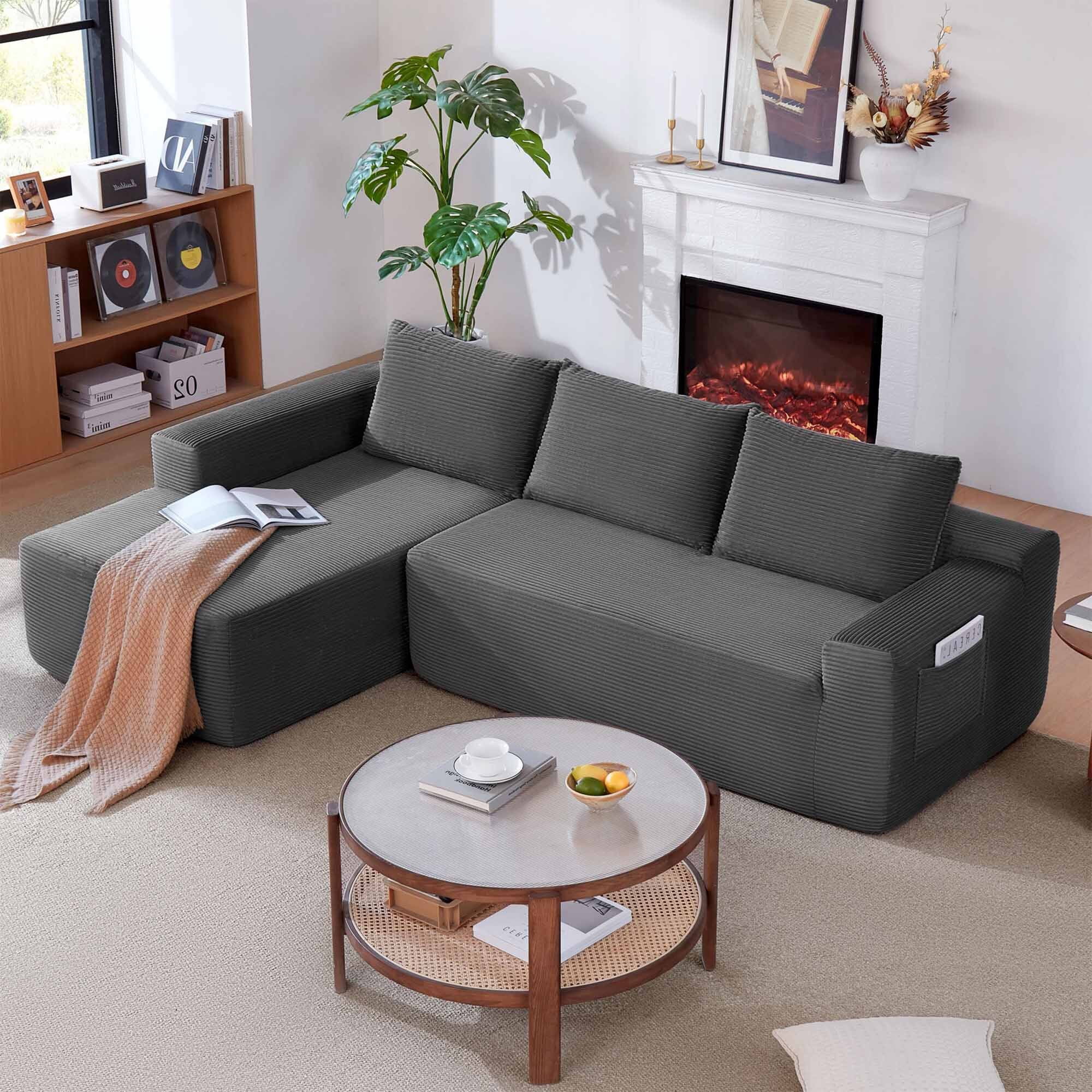 Lunale L-Shaped Modular Sectional Sofa with Movable Chaise, 3-Seater Boneless Cloud Couch for Living Room, Gray(Left Facing Chaise)