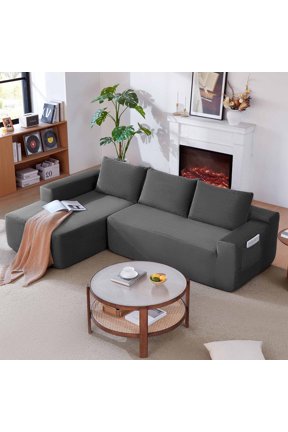 L-Shaped Modular Sectional Sofa with Movable Chaise, 3-Seater Boneless Cloud Couch for Living Room, Gray(Left Facing Chaise)