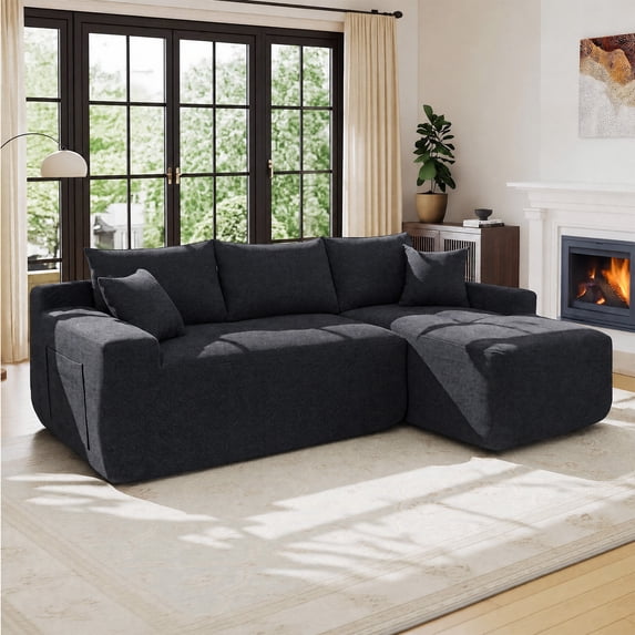 Lunale L-Shaped Modular Sectional Sofa with Right Chaise, No Assembly Required, Boneless Polyester Cloud Couch for Living Room, Gray