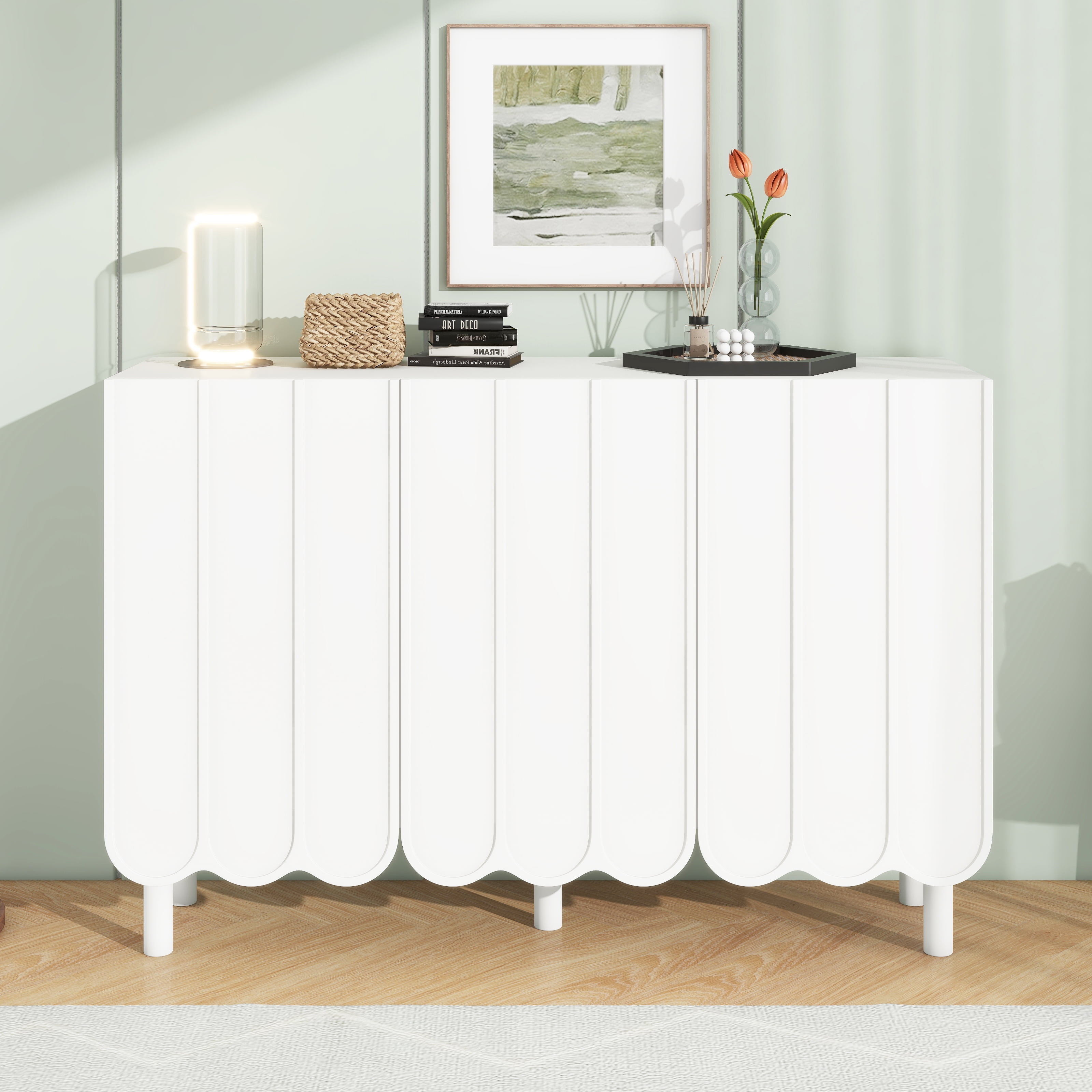 Lunale Modern Minimalist Shoe Storage Cabinet - 3 Wave Doors