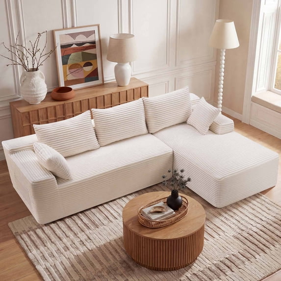 Lunale Small Modular Sectional Sofa with Movable Chaise, L-Shaped Boneless Cloud Couch for Living Room, Beige (Right Facing Chaise)