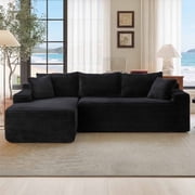 Lunale Small Modular Sectional Sofa with Movable Chaise, L-Shaped Boneless Cloud Couch for Living Room, Black Left Facing Chaise