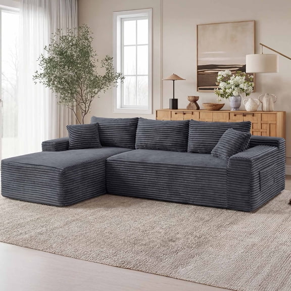 Lunale Small Modular Sectional Sofa with Movable Chaise, L-Shaped Boneless Cloud Couch for Living Room, Gray (Left Facing Chaise)