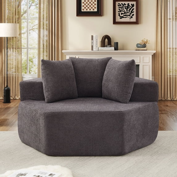 Lunale Oversized Boneless Chaise Lounge Chair Indoor, Round Cloud Couch, Accent Reading Chair for Living Room, Bedroom, Black Chenille
