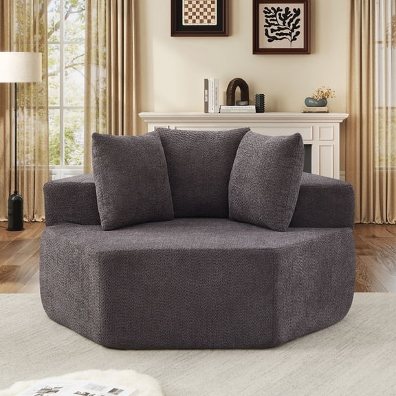 Lunale Oversized Boneless Chaise Lounge Chair Indoor, Round Cloud Couch, Accent Reading Chair for Living Room, Bedroom, Black Chenille