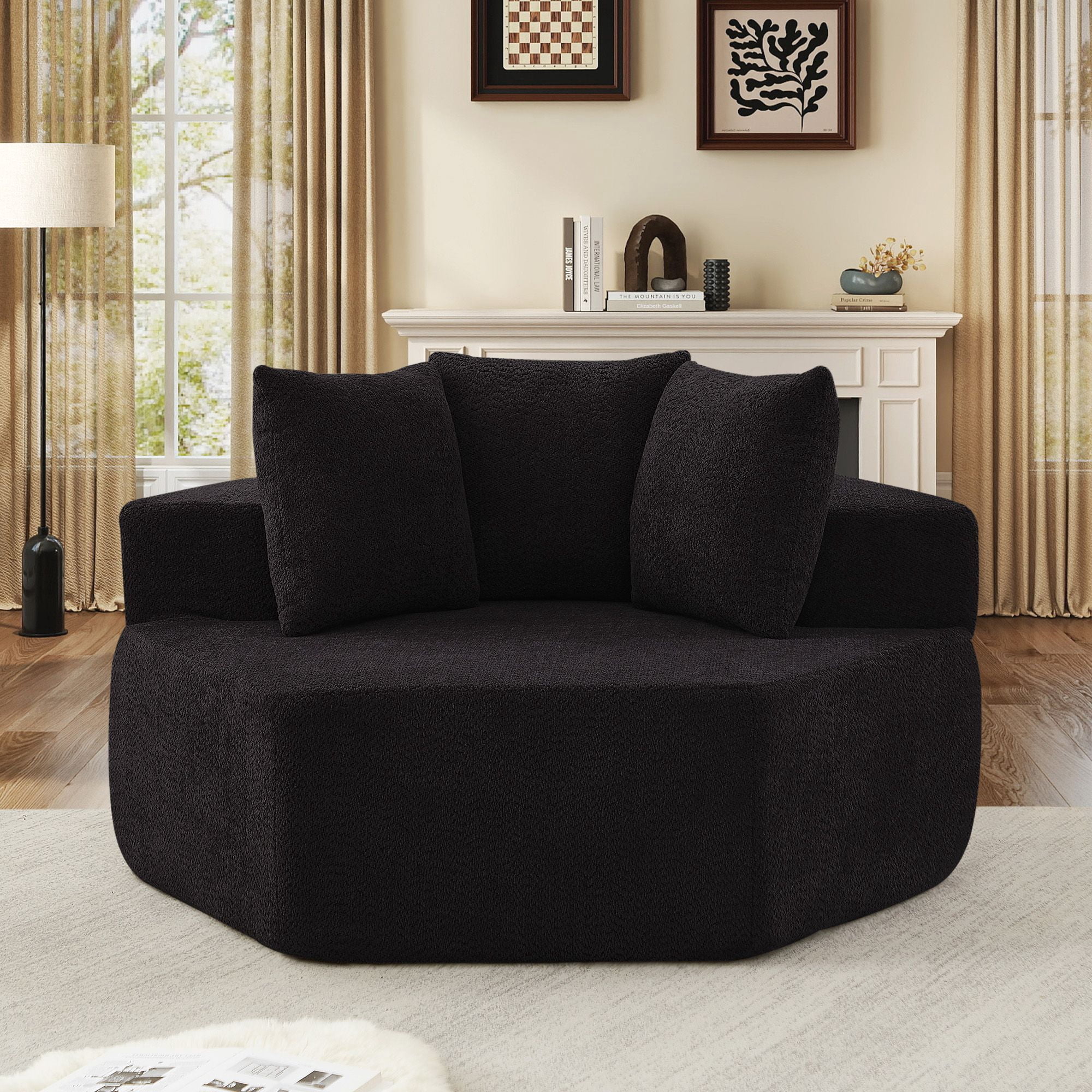Lunale Oversized Boneless Chaise Lounge Chair Indoor, Round Cloud Couch, Accent Reading Chair for Living Room, Bedroom, Gray Chenille