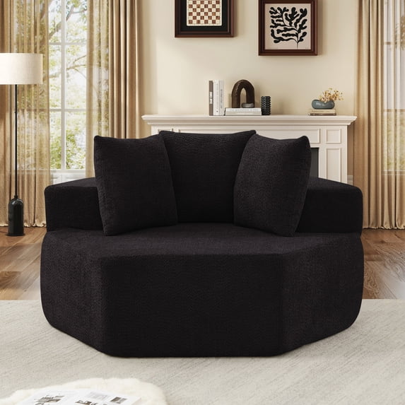 Lunale Oversized Boneless Chaise Lounge Chair Indoor, Round Cloud Couch, Accent Reading Chair for Living Room, Bedroom, Gray Chenille