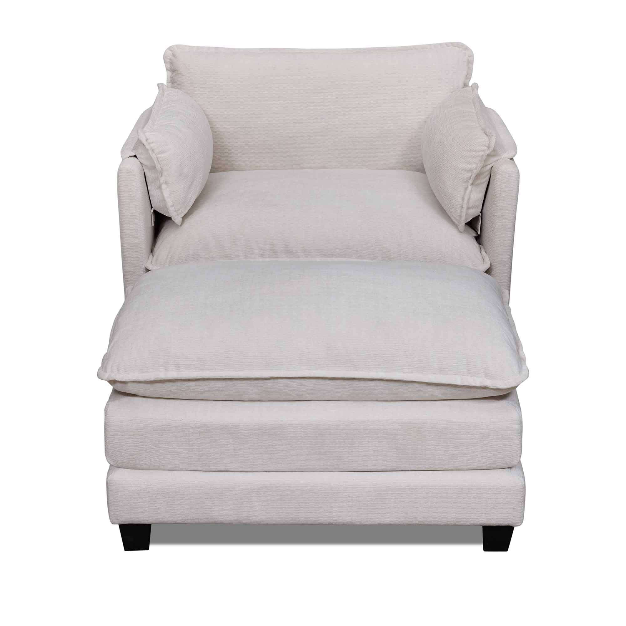 Lunale Oversized Modern Accent Chair with Ottoman, Lounge Reading Armchair, Single Sofa Chair for Living Room, Beige Boucle
