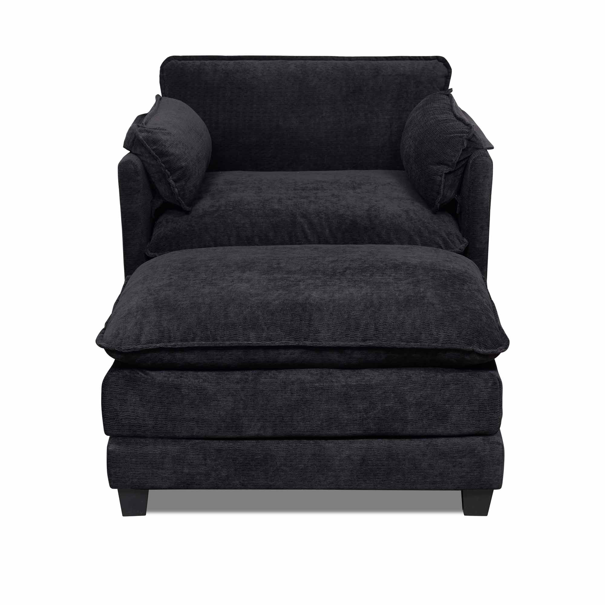 Lunale Oversized Modern Accent Chair with Ottoman, Lounge Reading Armchair, Single Sofa Chair for Living Room, Black Boucle