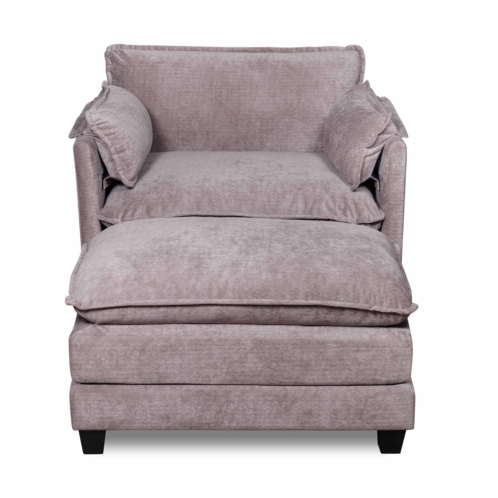 Lunale Oversized Modern Accent Chair with Ottoman, Lounge Reading Armchair, Single Sofa Chair for Living Room, Gray Boucle