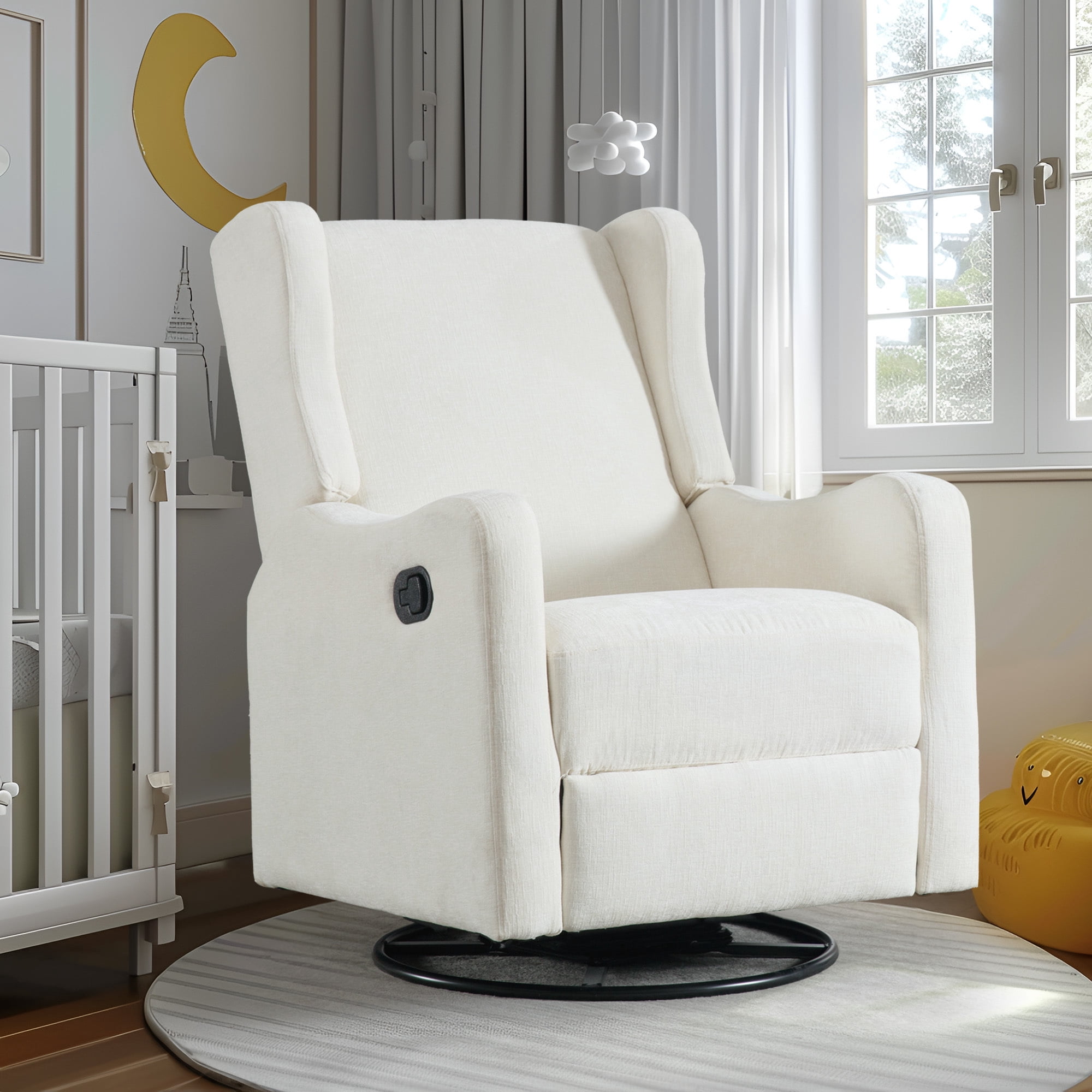 Lunale Swivel Glider Rocking Chair for Nursery, Wingback Upholstered Rocker Recliner for Adults, Beige Chenille