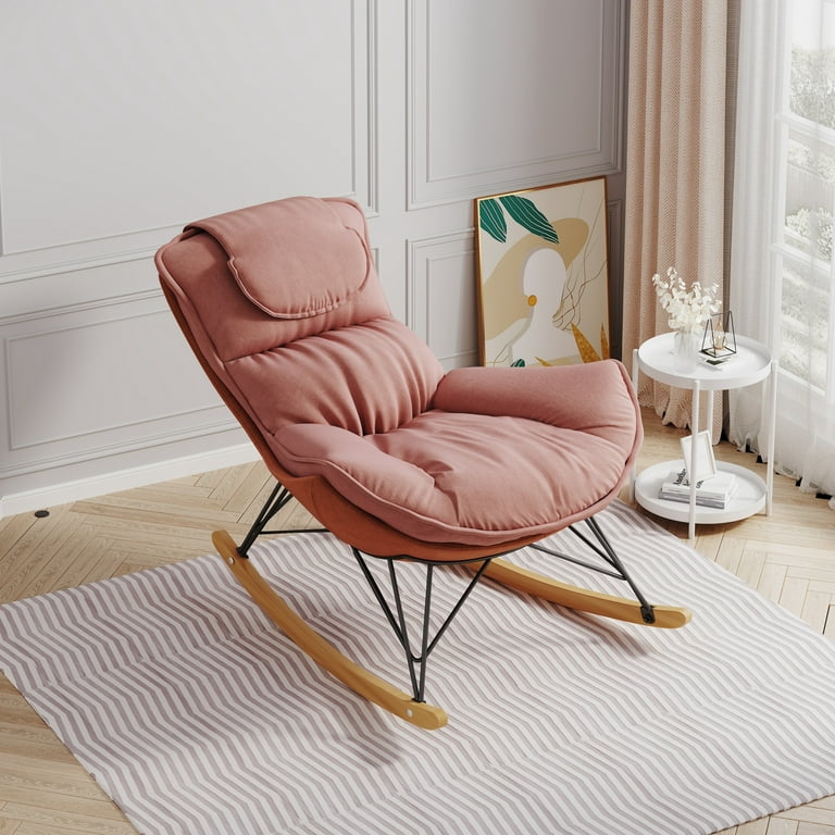 Lunale Upholstered Rocking Chair Leisure Glider Rocker For Living Room Pink Velvet Walmart