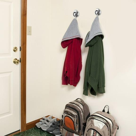 Lunanne 2pc Removable Suction Cup Hooks (2 Pack) Silver Plated Heavy Duty Vacuum Shower Hooks Strong Garland Hooks For Bathroom Toilet Kitchen