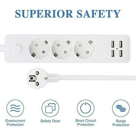 Lunanne A 4x 3-Way Connection And Multi-Socket 2.3 1.7 M With USB Port Cable Board Extension Power Small Appliances