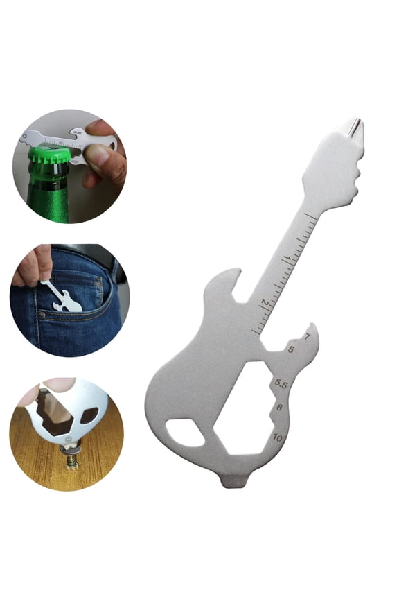 Buleens Guitar Keychain Multitool Cool Guitar Shaped Pocket Multi Tool Beer Opener Key Chain For Men Father Grandpa Music Lover