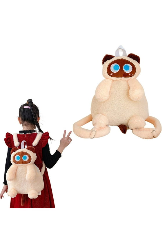 Plush Stuffed Cat Animal Backpack Shoulder Bag Crossbody With Adjustable Straps