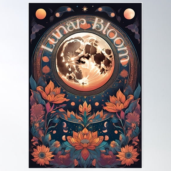 Lunar Bloom - A Celestial Garden Poster Wall Art, Modern Wall Decor For Living Room Bedroom, 8x12 UNFRAMED