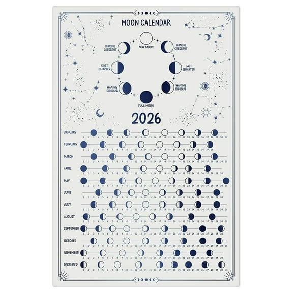 Lunar Calendar 2026 Poster Moon Phase Wall Art, Astronomy, Celestrial, Eclipses - Framed without Included