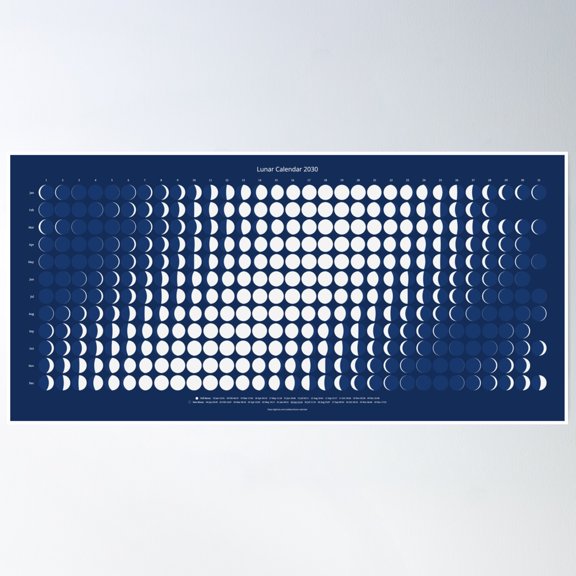 Lunar Calendar 2030 Poster Wall Art, Modern Wall Decor, 24x36 UNFRAMED