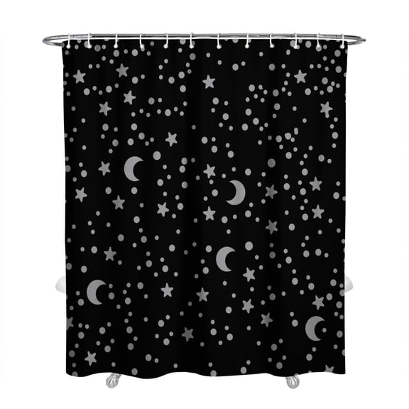 Lunar Celestial Shower Curtain, Dark Gothic Constellation Waterproof Fabric Curtain with Starry Sky, Solar Eclipse Astral Map Design, 72x84 in with Hooks, for Mystical Bathroom Style