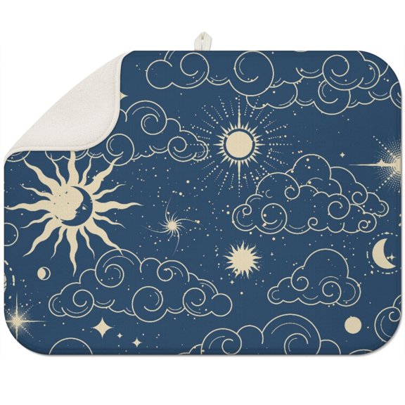 Lunar Coffee Mat Celestial Gothic Draining Pad Star Eclipse Microfiber Rack Mat Astral Art Style Kitchen Counter Dish Drying Pad for Mug Drips