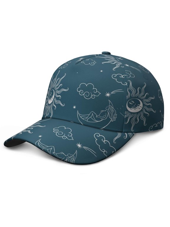 Lunar Eclipse Baseball Cap – Gothic Aesthetic Print Cap with Adjustable Strap, Sun Moon Star Design for Women Men
