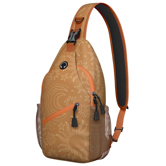 Lunar Eclipse Celestial Sling Backpack Gothic Moon Star Astral Cosmic Steampunk Dark Night Artistic Pattern Aesthetic Crossbody Bag