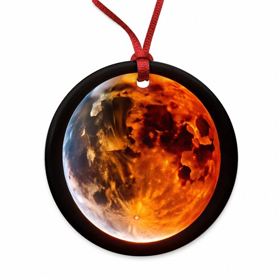Lunar Eclipse Christmas Tree Holiday Round Ceramic Ornament