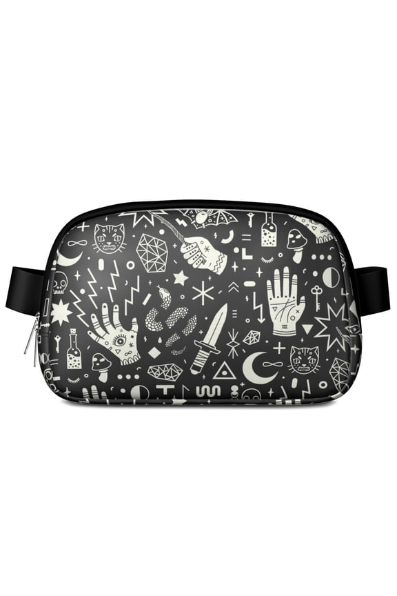 Lunar Eclipse Fanny Pack&nbsp;- Waterproof waist bag with dark celestial map design, gothic style for star gazers