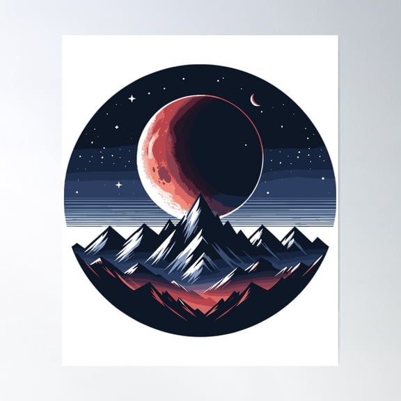 Lunar Eclipse Over Mountains Poster Wall Art, Modern Wall Decor, 24x36 UNFRAMED